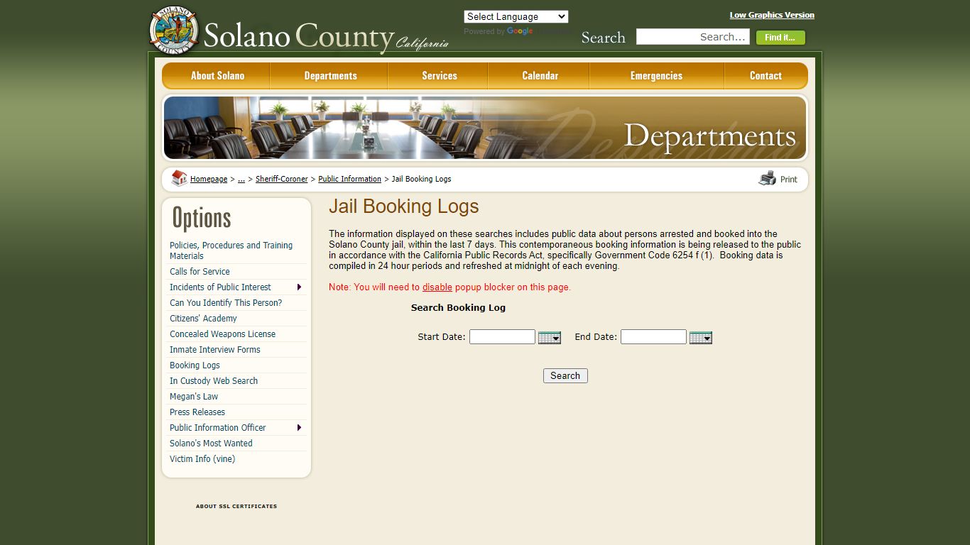 Solano County - Jail Booking Logs - Solano County, California