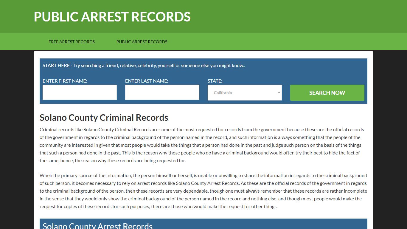 Solano County Criminal Records - Arrest Records Search